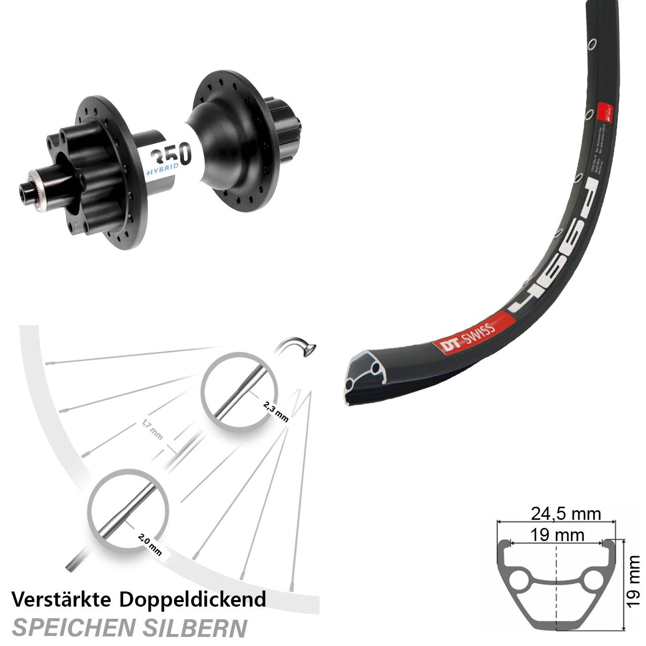 29 Zoll Hinterrad DT Swiss 466D Disc-350 Hybrid 6-Loch 5/135 Singlespeed