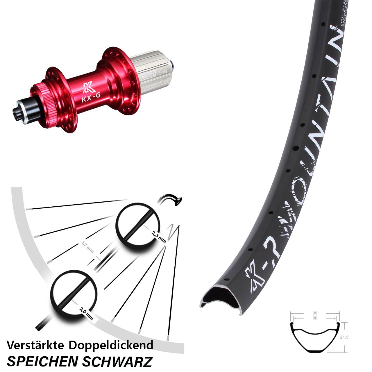 Hinterrad Centerlock 29 Zoll KX-GR Mountain rot 8-12 fach HG QR