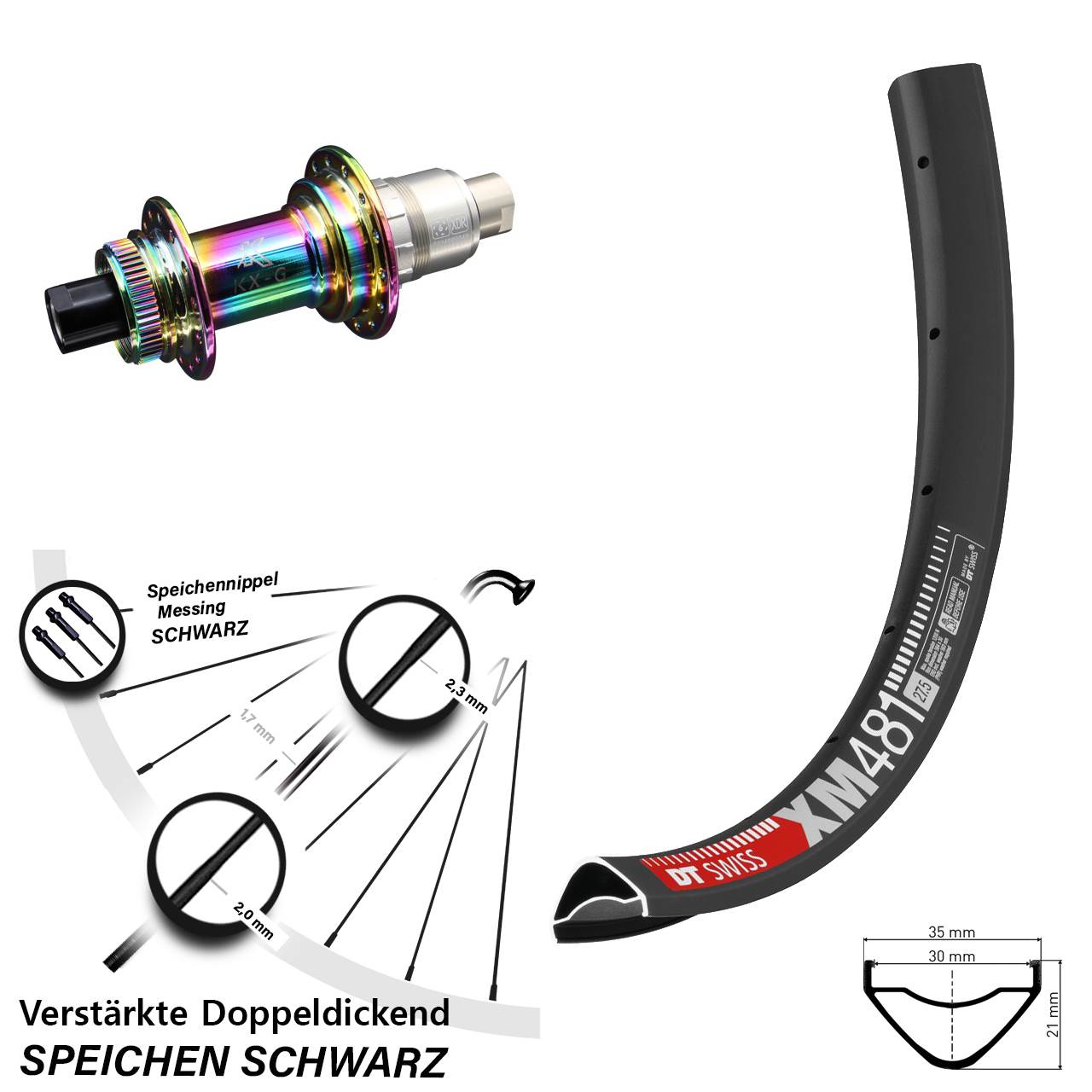 Centerlock Hinterrad 27,5 Zoll DT Swiss XM481 KX-G Oilslick XDR 12x142