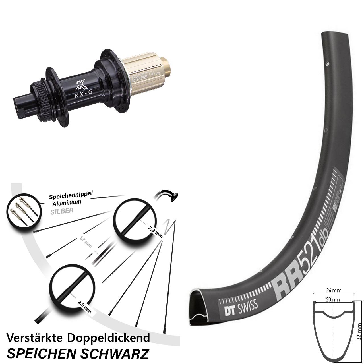 28 Zoll DT Swiss RR 521 KX-G Disc Hinterrad 12x142 8-12 fach HG