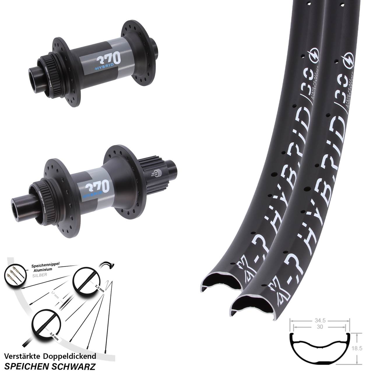 29 Zoll KX-R Hybrid 30 DT Swiss 370 Hybrid Disc Laufradsatz Boost Micro Spline