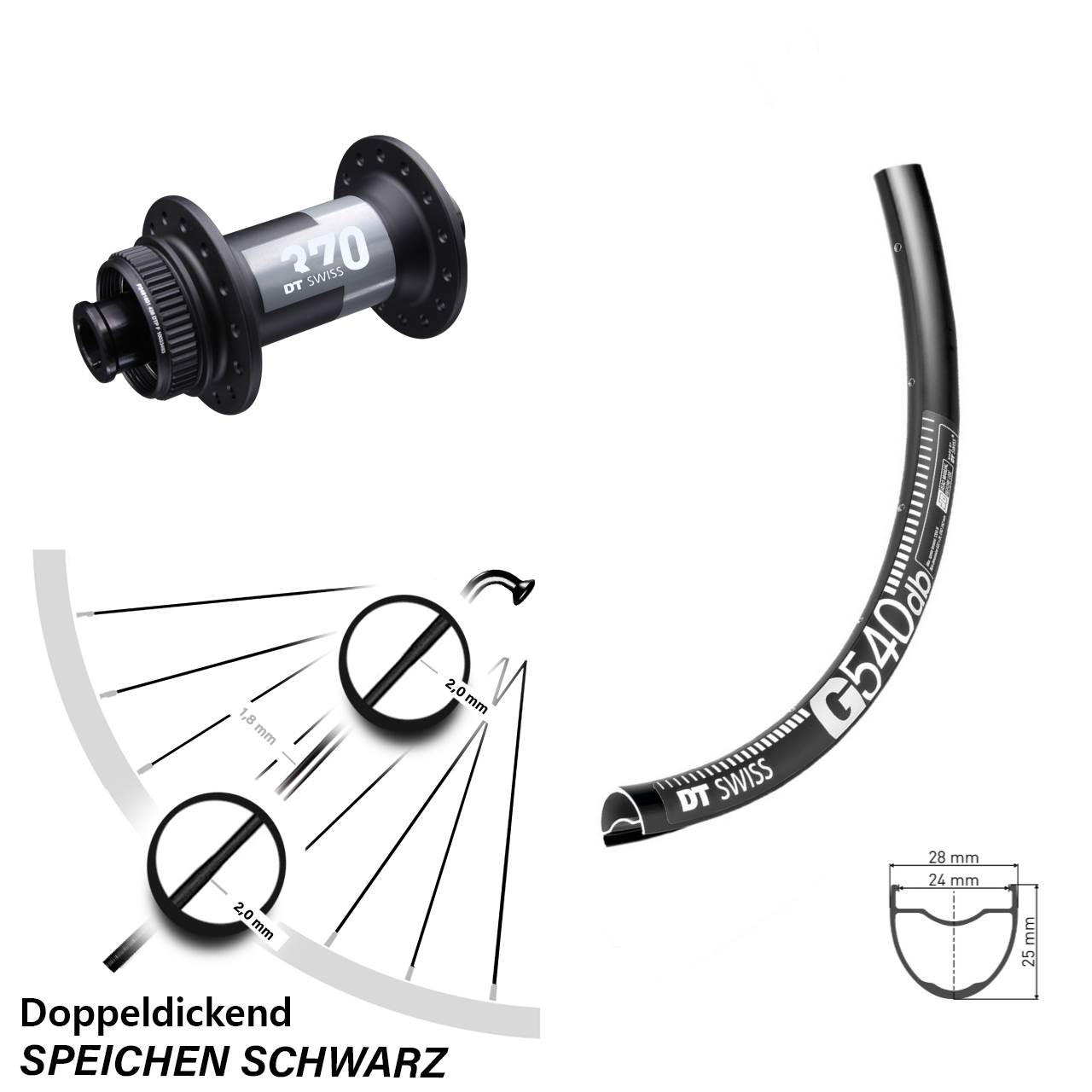 DT Swiss G 540 Vorderrad 28 Zoll 370 Centerlock 12x100 mm Steckachse