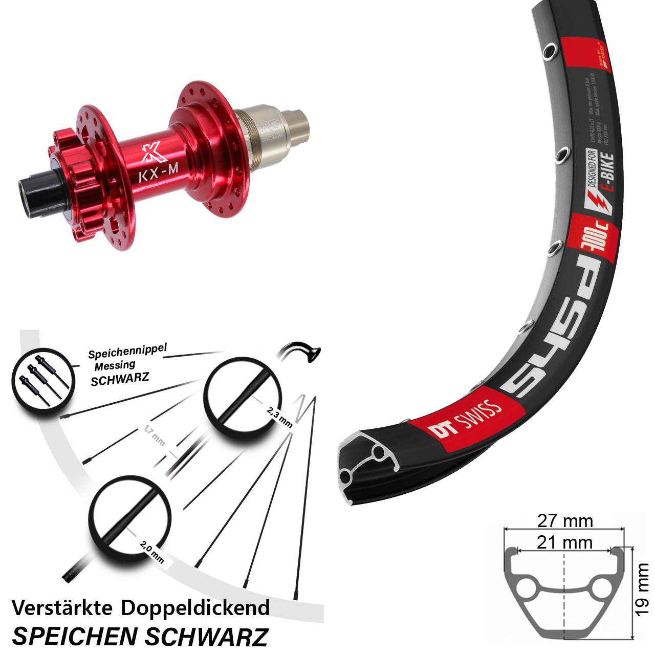 DT Swiss 545d KX-M rot 26 Zoll Disc Laufrad 12x142 SRAM XD