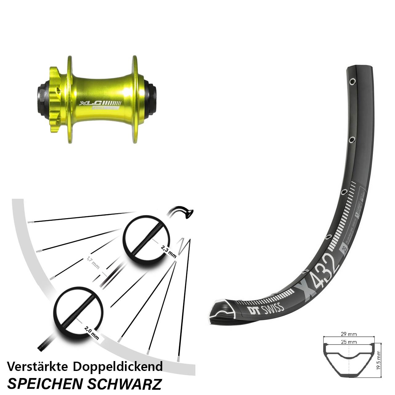 DT Swiss X432 XLC grün 29 Zoll Disc Laufrad 15x100