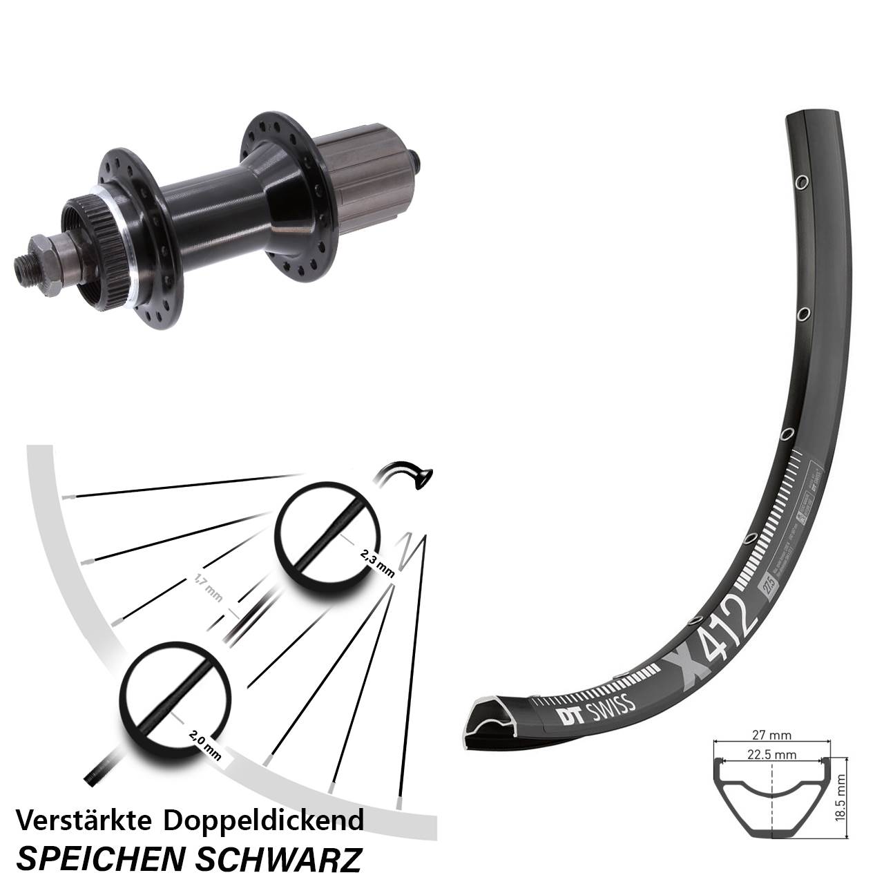 DT Swiss X 412 Joytech 5x135 mm schwarz Centerlock 29 Zoll Hinterrad QR 8-11 fach HG