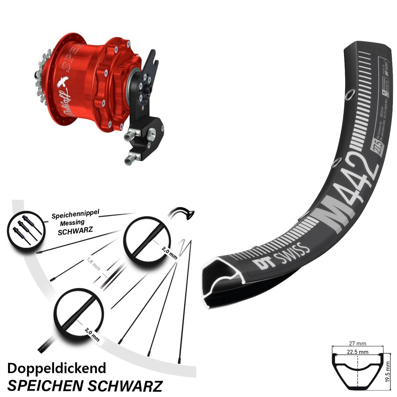 29 Zoll DT Swiss M 442 Rohloff 500/14 CC DB OEM2 Tandem rot