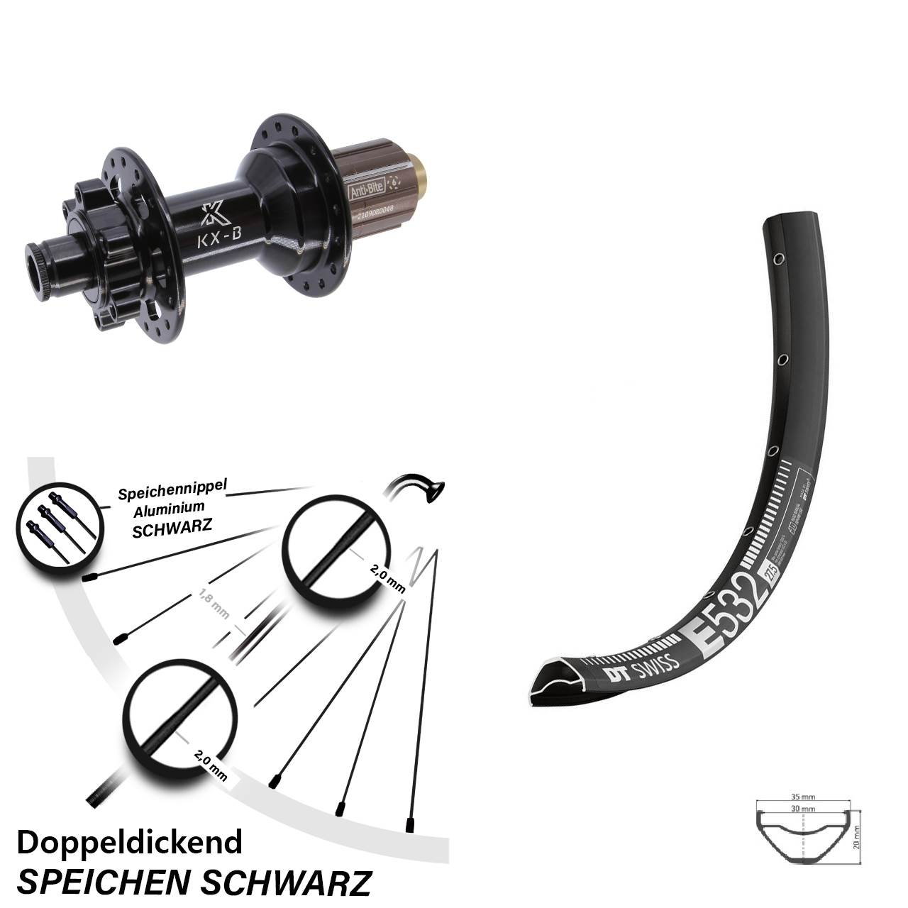DT Swiss E532 KX-B 29 Zoll Disc Hinterrad 12x148 Boost 8-11 fach HG