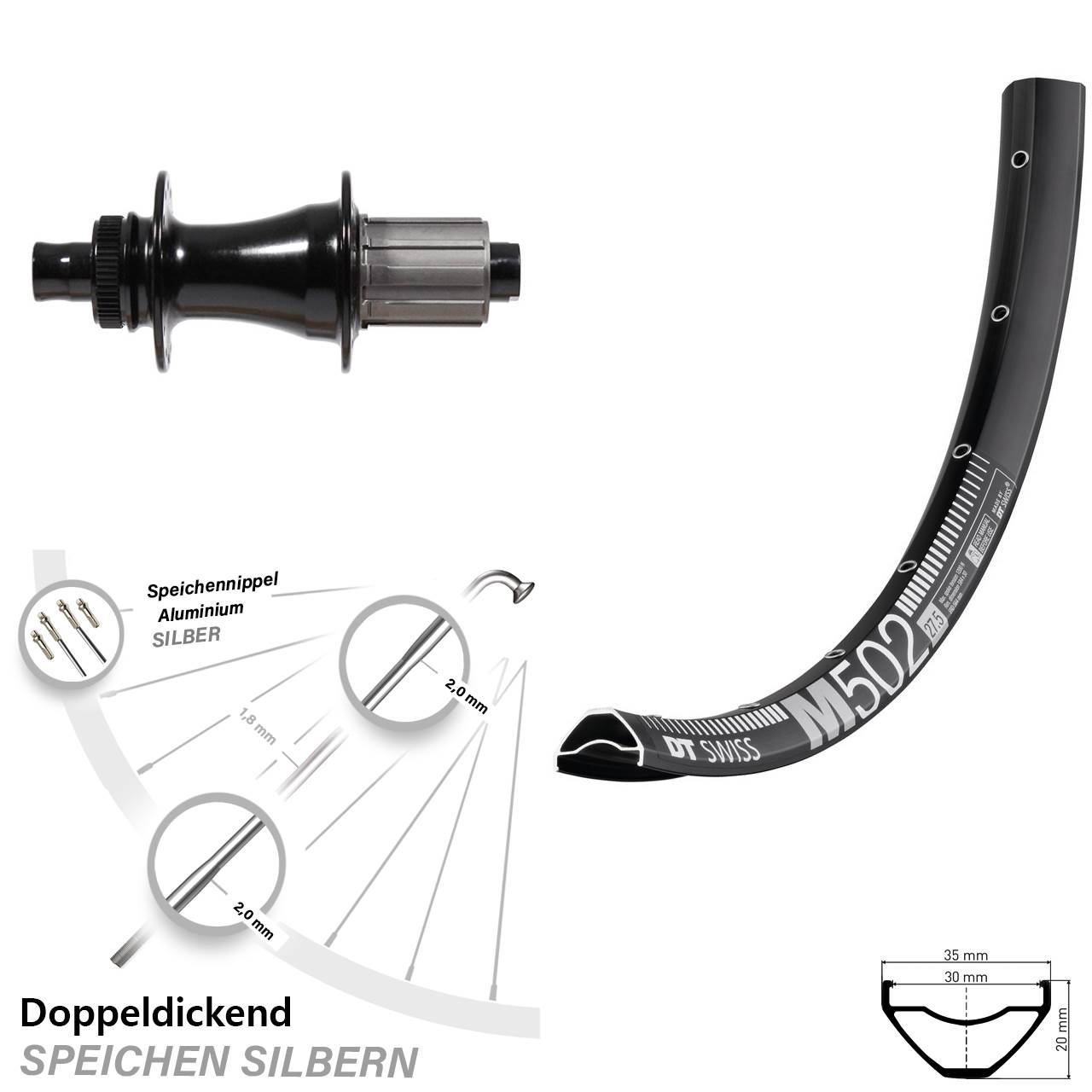 DT Swiss M 502 Disc-Hinterrad 27,5 Zoll Formula Boost CL-148S Nabe Centerlock