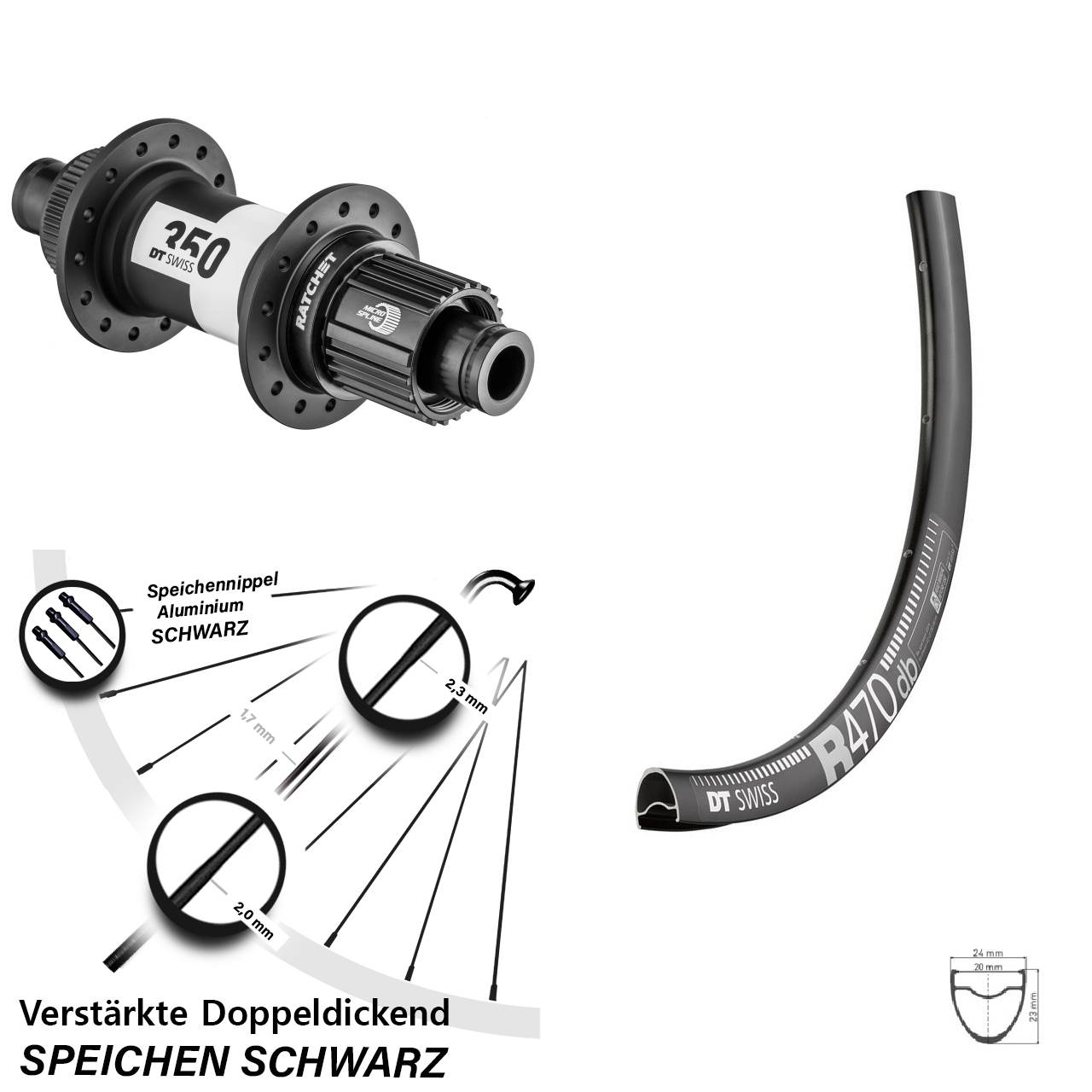 DT Swiss R470-350 28 Zoll Centerl. Hinterrad 12x142 Shimano Micro Spline