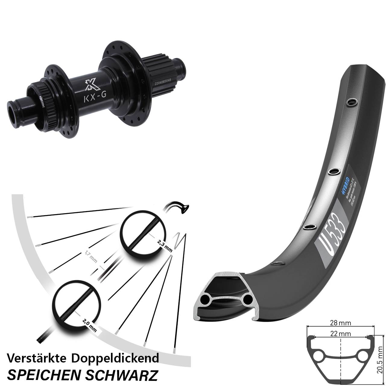 Hinterrad Centerlock 12x142 26 Zoll DT Swiss U533 KX-GS Heavy Duty Shimano Micro Spline