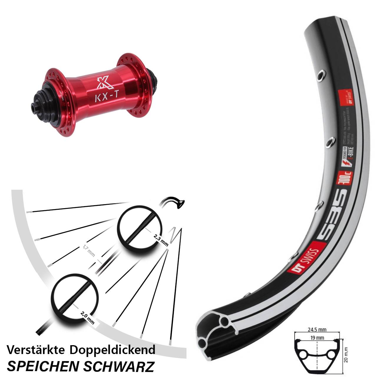 DT Swiss 535 KX-T rot 28 Zoll Vorderrad für Schnellspanner