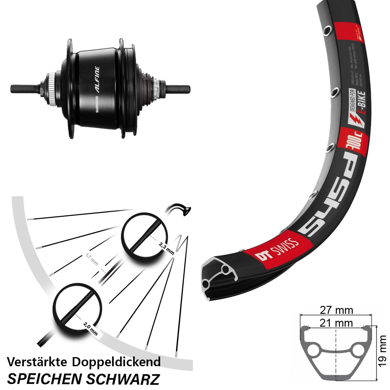 DT Swiss 545 28-29 Zoll Shimano Alfine 8 Gang Hinterrad schwarz