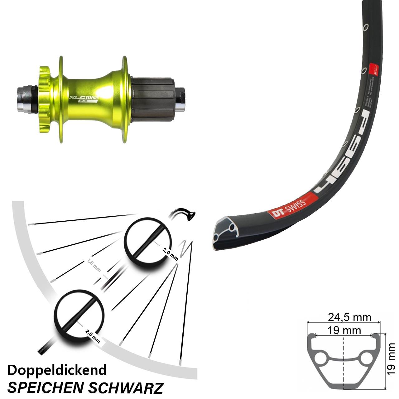 Disc Laufrad 12x142 28 Zoll DT Swiss 466 XLC Evo grün 8-11 fach HG