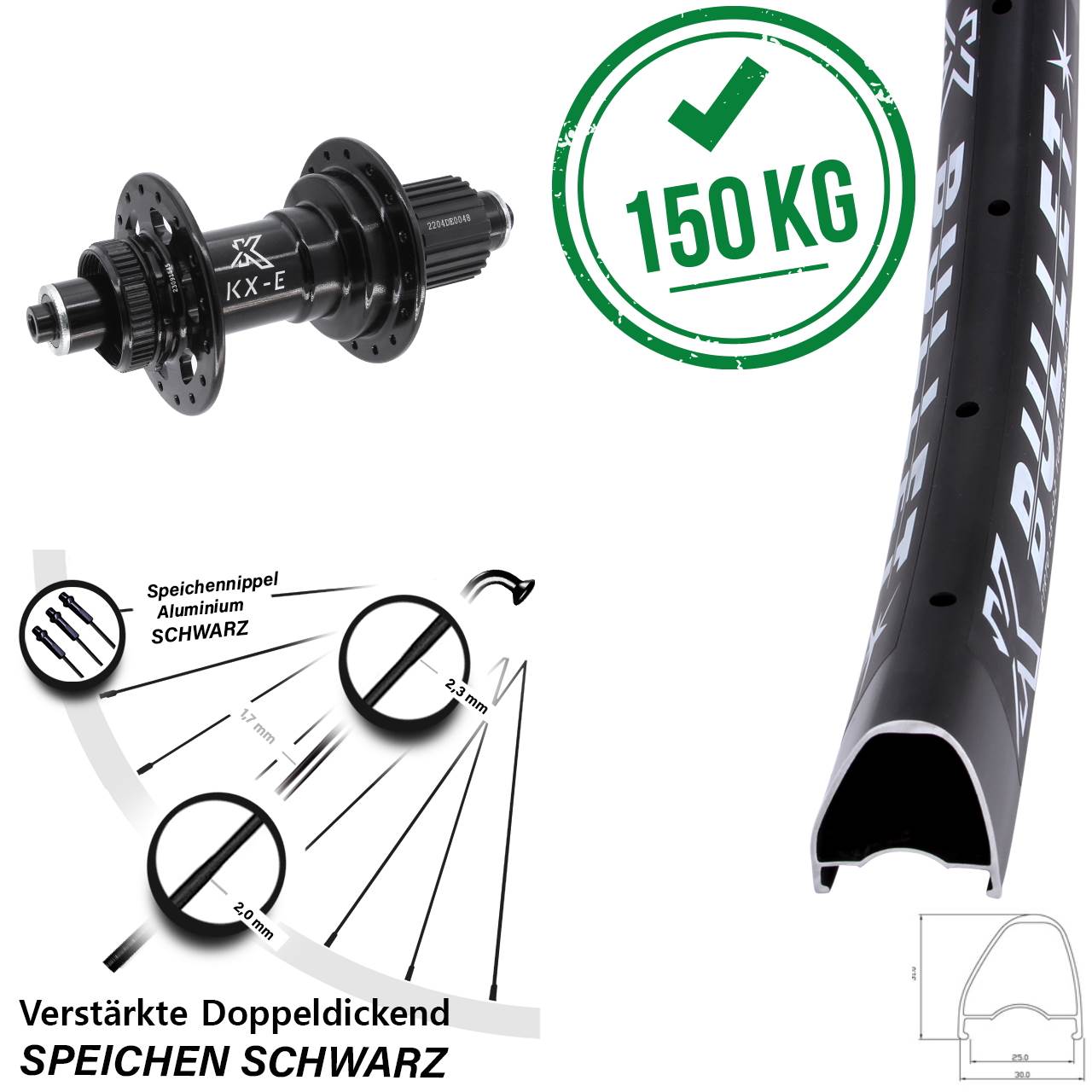 28 Zoll KX-E Bullet OS Hinterrad Centerlock für Schnellspanner Shimano Micro Spline