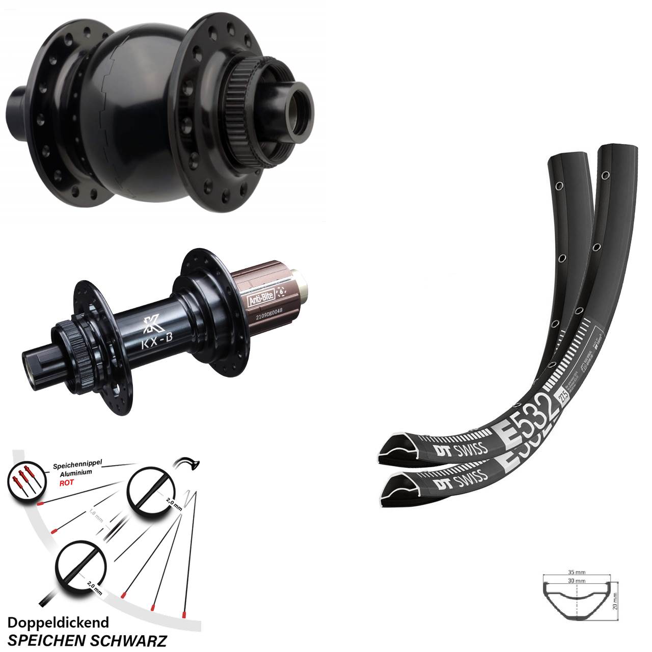 DT Swiss E 532 KX-B SON 28 29 Zoll Centerlock Laufradsatz 15x110 12x148 Boost 8-12 fach