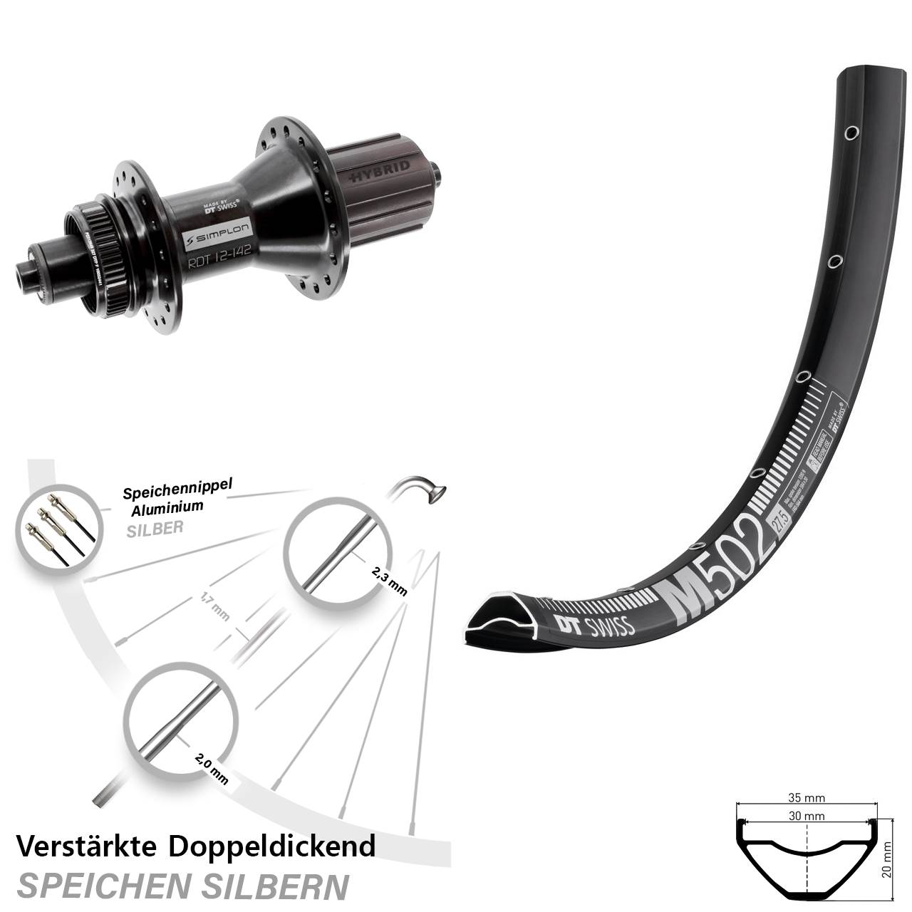 Disc Laufrad für Schnellspanner 29 Zoll DT Swiss M502-370 Hybrid 8-11 fach