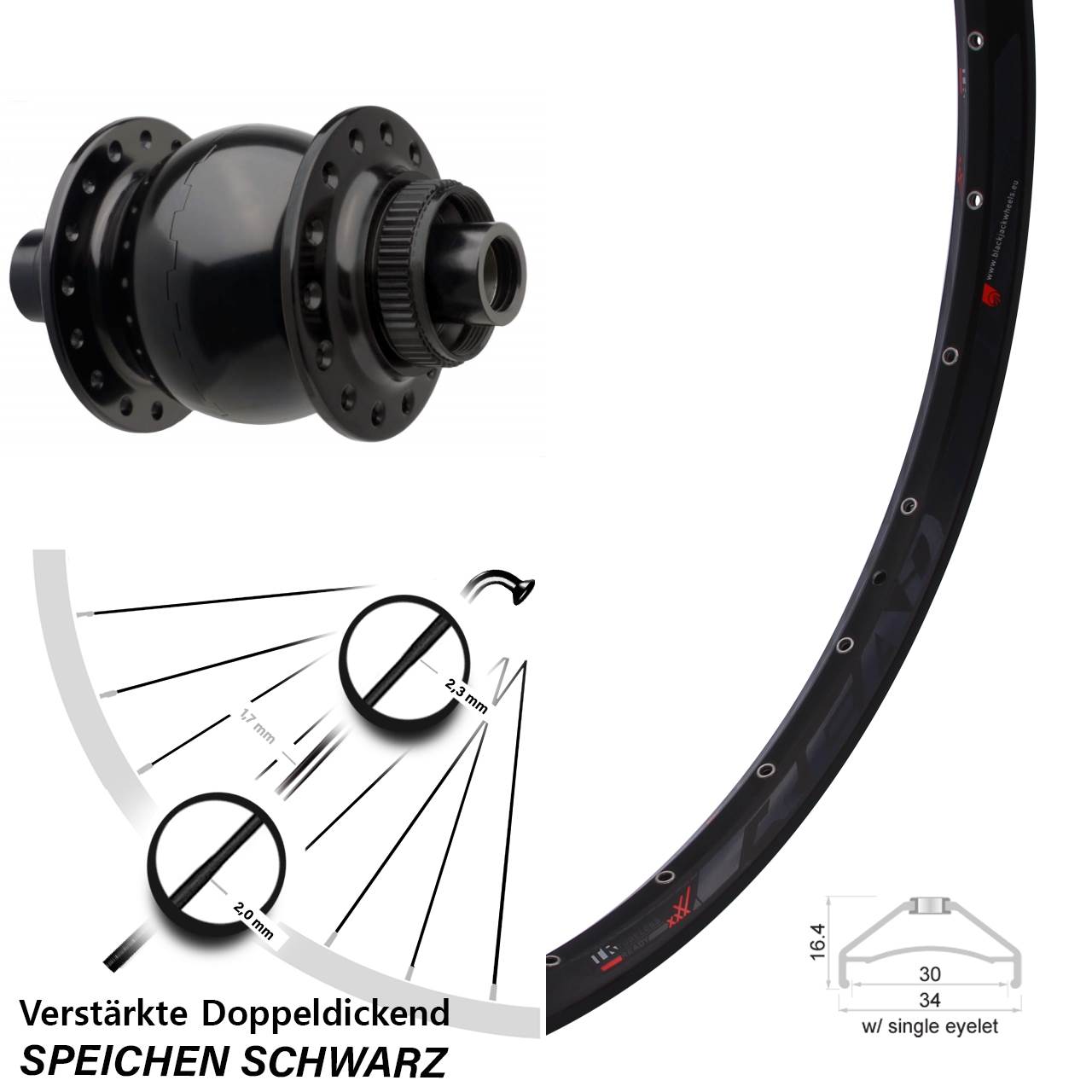 Boost Disc Laufrad mit Nabendynamo 15x110 650B Rodi Ready 30 SON 28