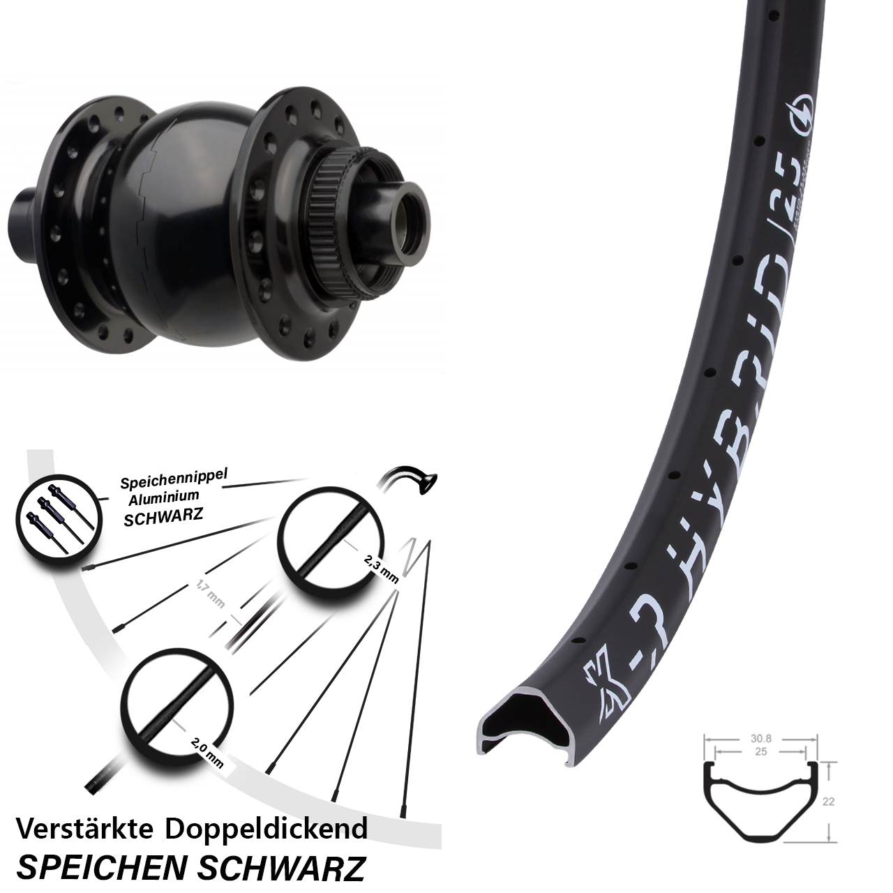 27,5 Zoll Boost Dynamo Vorderrad KX-R Hybrid 25 Centerlock SON 28-15x110 mm E-Bike