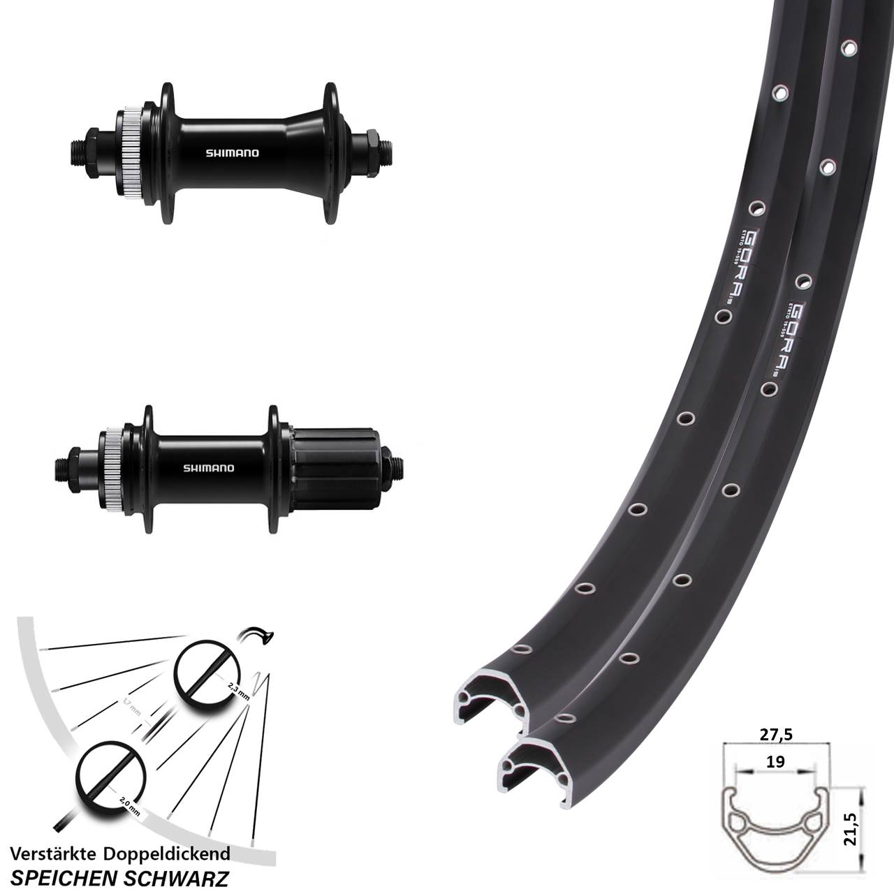 Gora 19 Shimano FH-QC400 HB-QC400 28 Zoll Disc Laufradsatz für Schnellspanner 8-11 fach