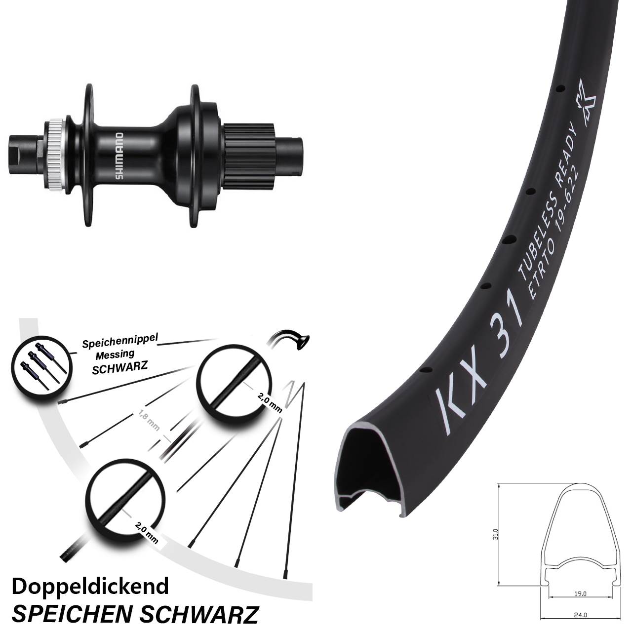 28 Zoll KX 31 Hinterrad Shimano MT510 Micro Spline 12x142