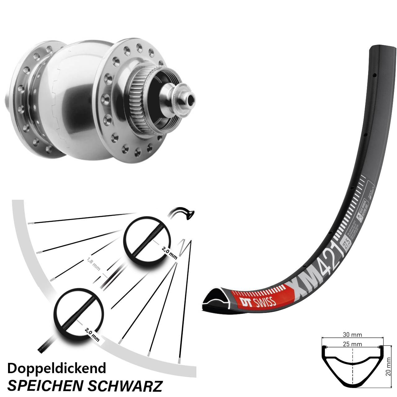 SON 28 DT Swiss XM421 29 Zoll Nabendynamovorderrad Centerlock für Schnellspanner