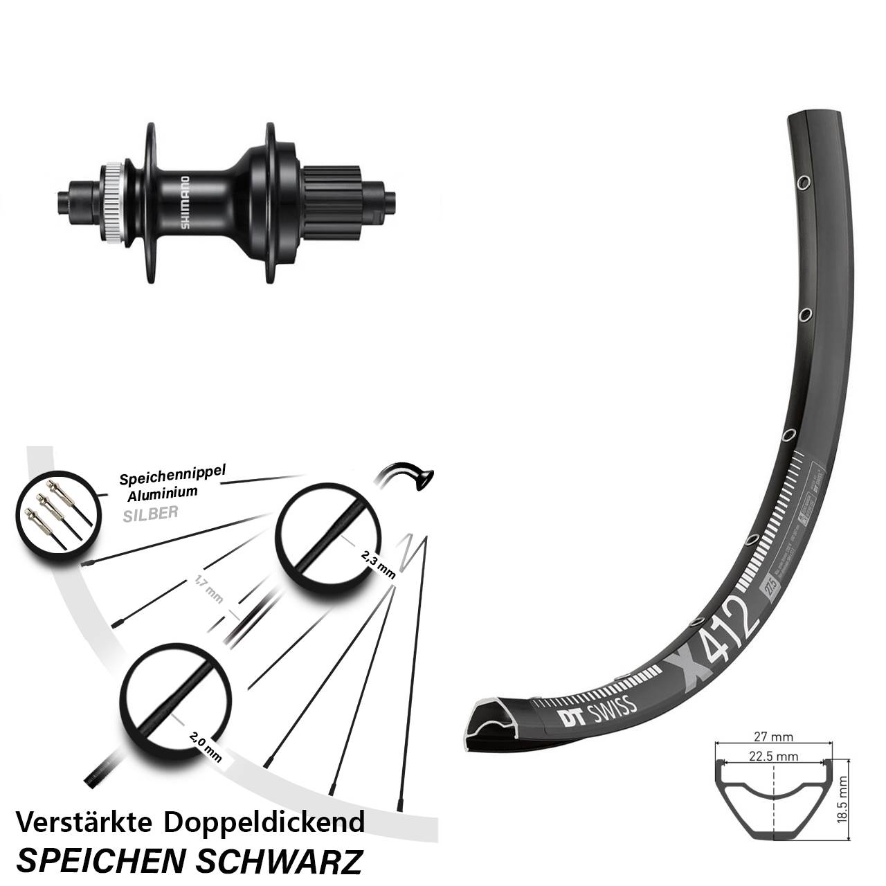 DT Swiss X412 Shimano FH-MT500 29 Zoll Disc Laufrad QR Micro Spline