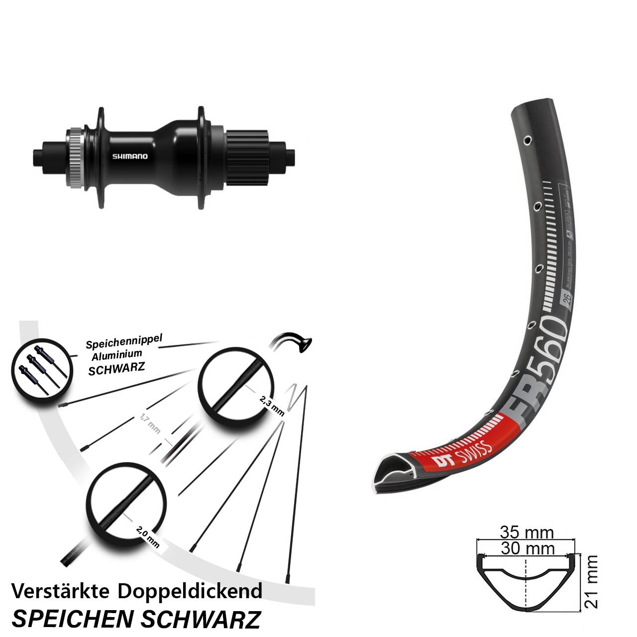 DT Swiss FR 560 Shimano FH-QC500-MS 26 Zoll Disc Laufrad für Schnellspanner Micro Spline