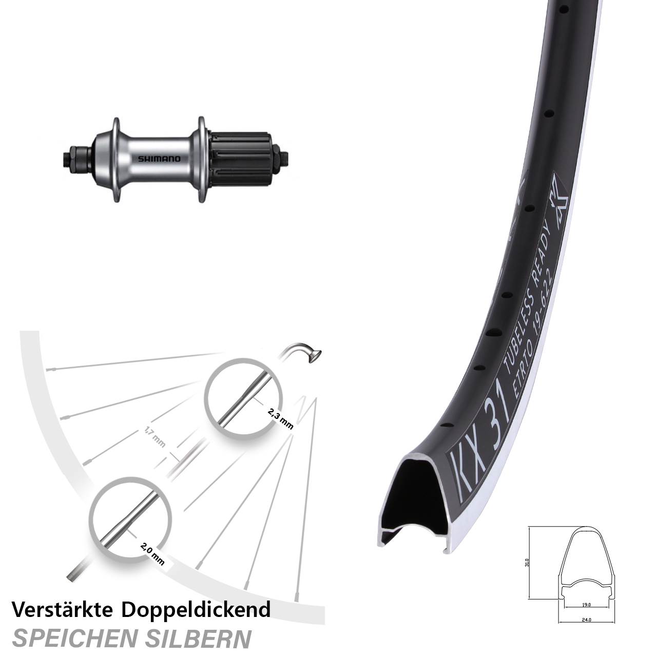 Hinterrad 28 Zoll KX 31 Shimano FH-RS400 8-11 fach für Schnellspanner