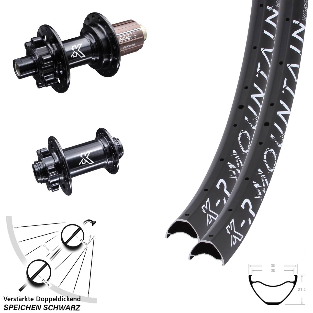 Laufradsatz 6-Loch 27,5 Zoll KX-MR Mountain 8-12 fach 15x100 12x142