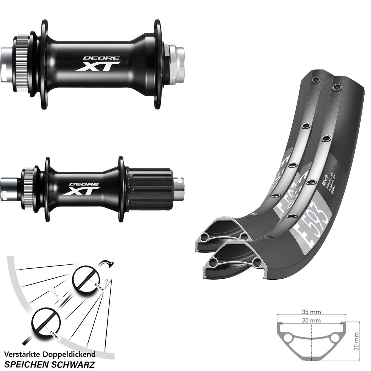 Disc Laufrad-Satz 15x110 12x148 29 Zoll DT Swiss E593 Shimano XT 8-11 fach
