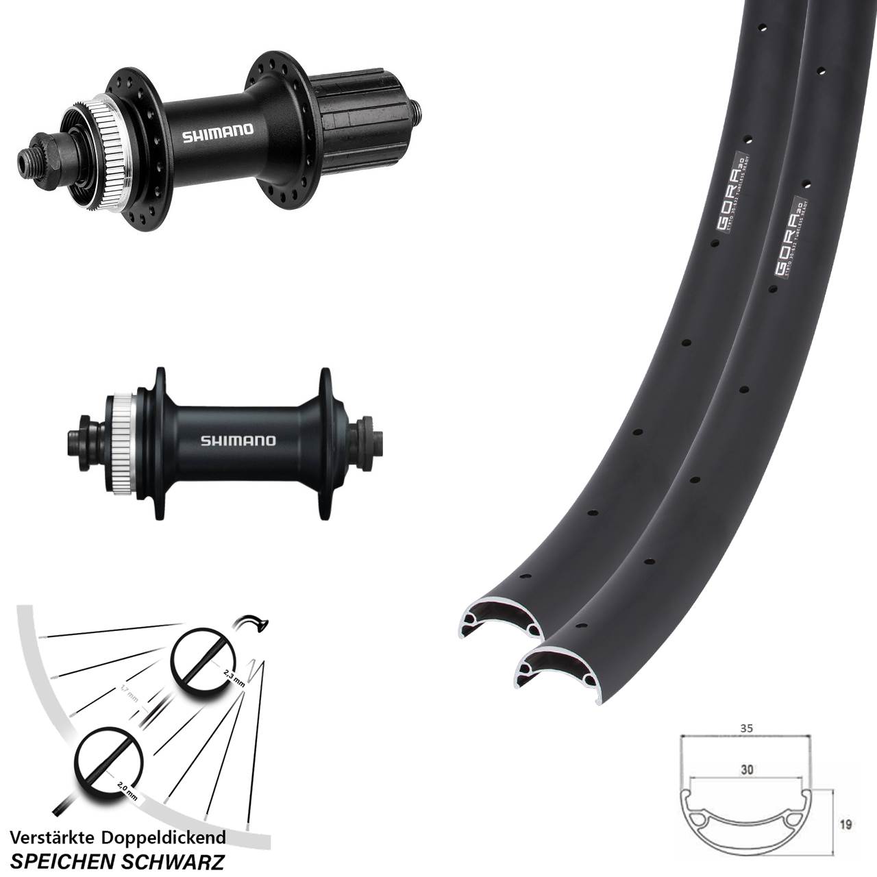 Disc Laufradsatz 26 Zoll Gora 30 Shimano Alivio FH-M4050 8-11 fach HG QR