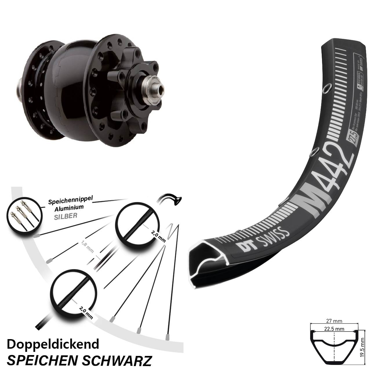 28-29 Zoll DT Swiss M 442 SON 28 Disc Vorderrad mit Nabendynamo QR