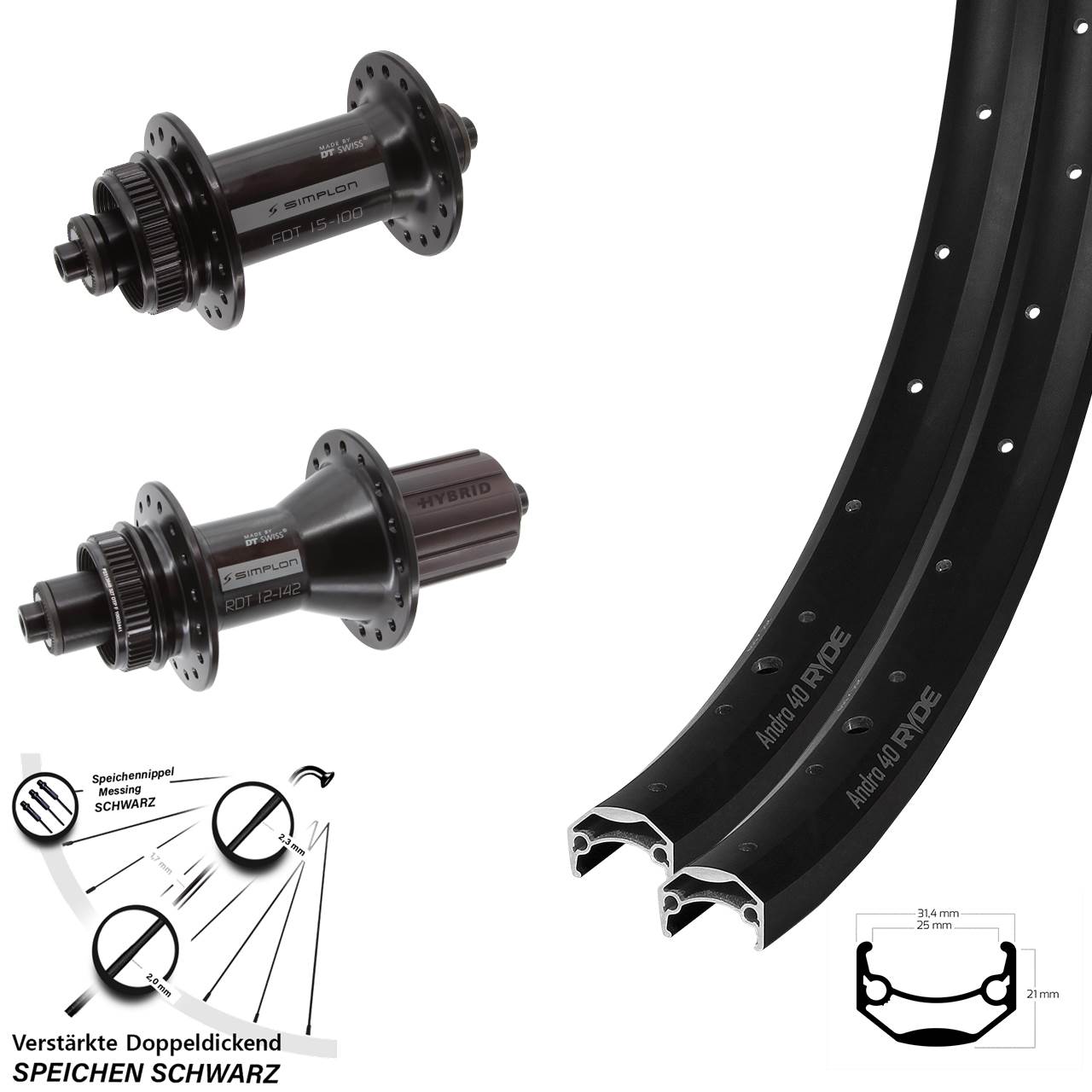 Centerlock Laufradsatz für Schnellspanner 650B Ryde Andra 40 DT Swiss 370 Hybrid 8-11 f