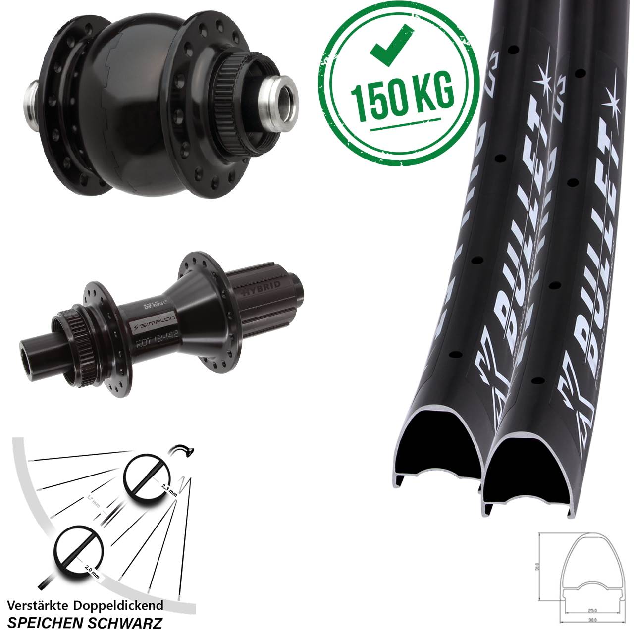 Laufradsatz Disc 12x100/142 28-29 Zoll KX Bullet DT Swiss 370 Hybrid SON 28 8-11 fach