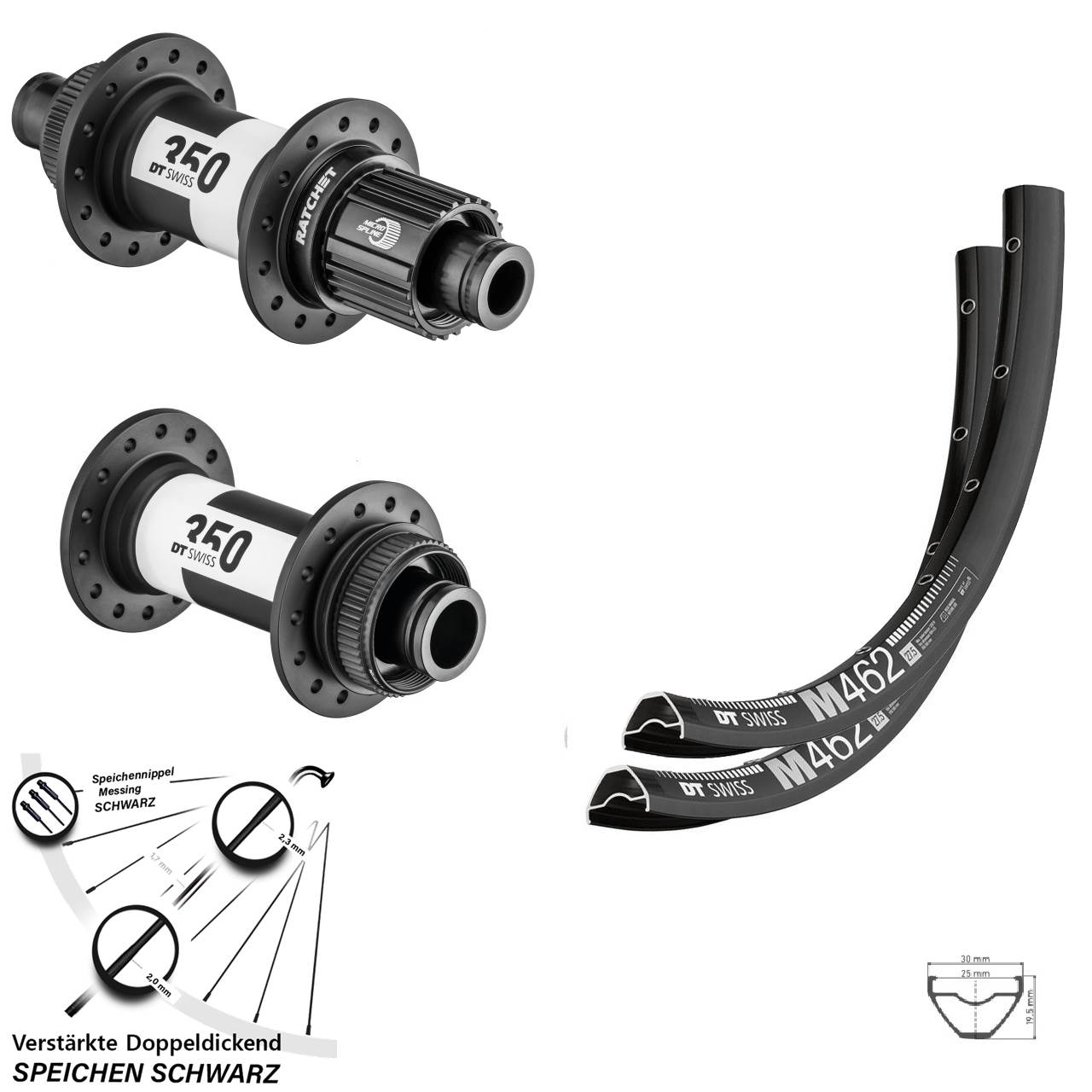 650B DT Swiss M462-350 Ratchet 36 Boost Laufrad-Satz 15x110 12x148 Shimano Micro Spline