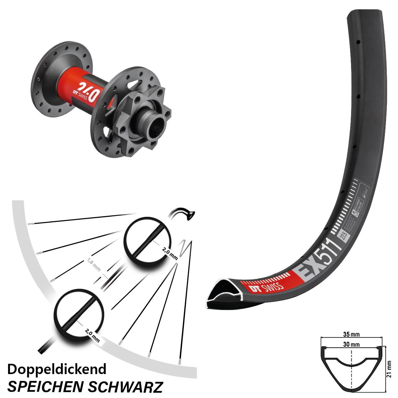 6-Loch Vorderrad 27,5 Zoll DT Swiss EX511-240 15x110 Boost