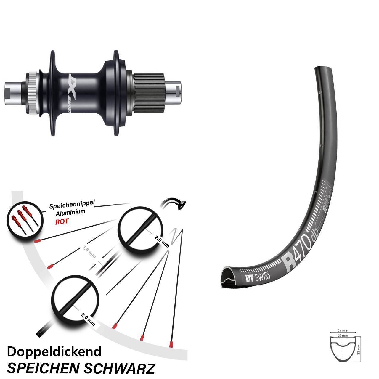 Disc Laufrad 12x142 28 Zoll DT Swiss R470 Deore XT FH-M8110 Shimano Micro Spline