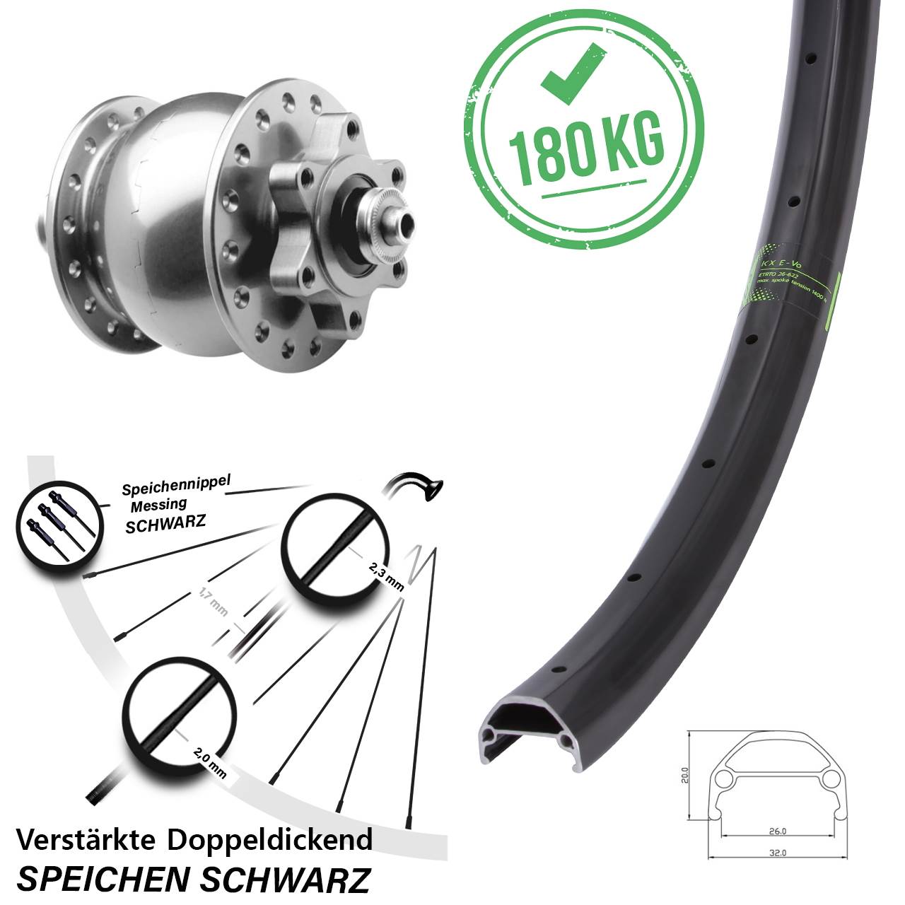 Disc Laufrad mit Nabendynamo 650B KX Evo SON 28 silbern QR