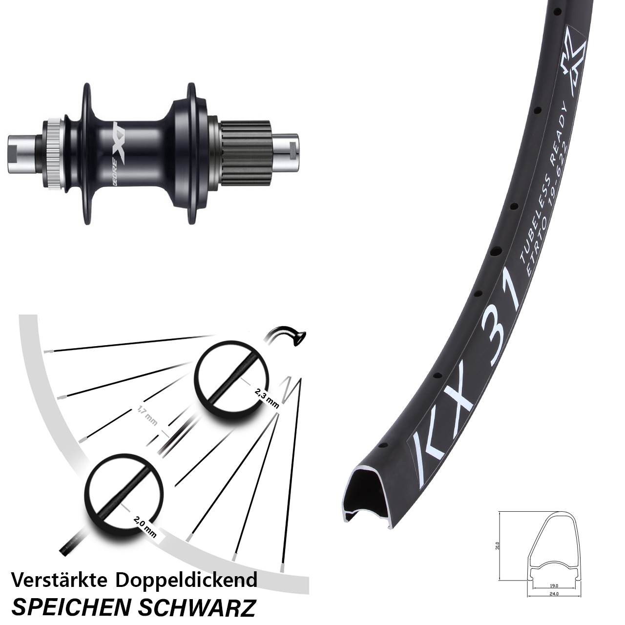 28 Zoll KX 31 Shimano Deore XT FH-M8110 Disc Hinterrad 12x142 Micro Spline