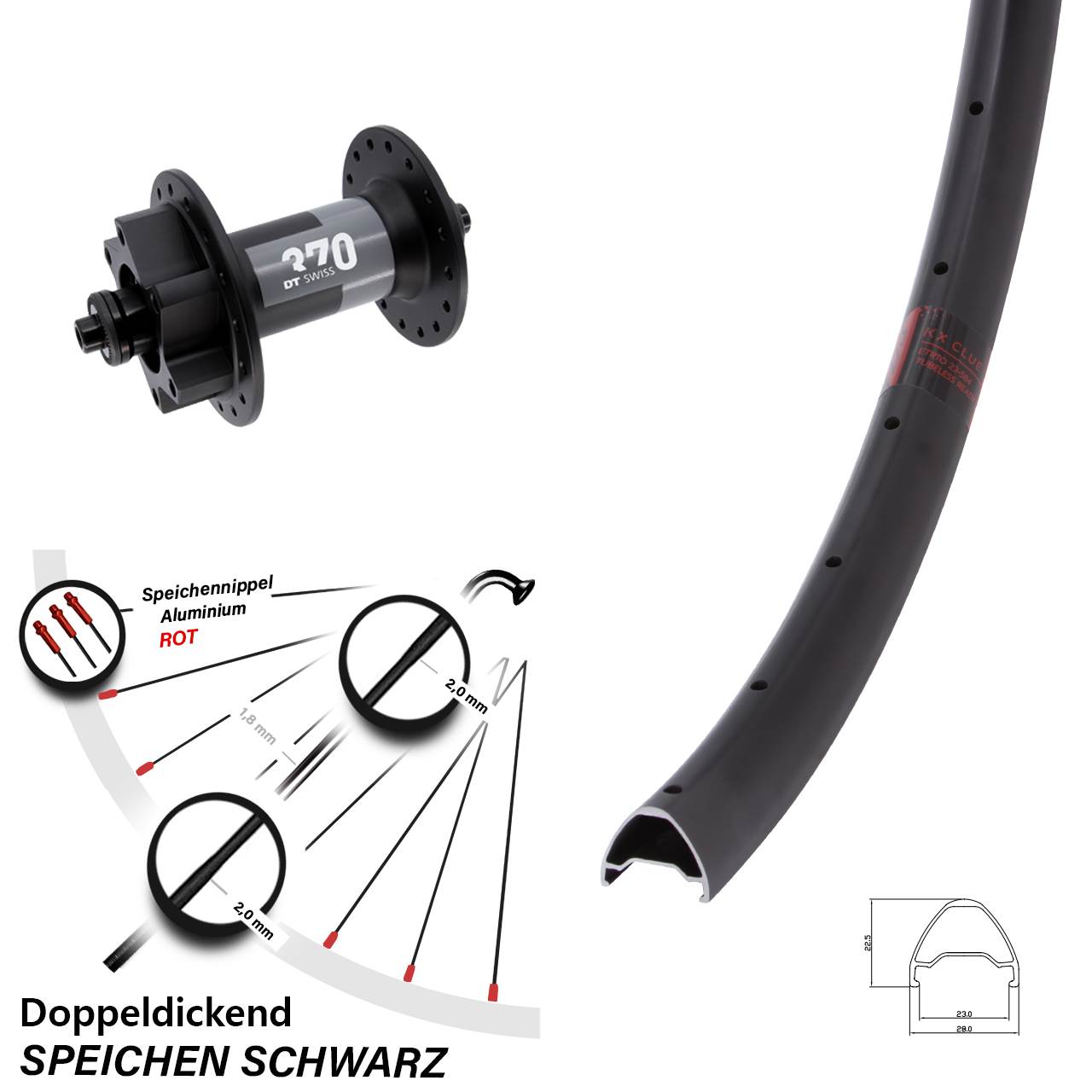 Vorderrad 28 Zoll KX Clue DT Swiss 370 6-Loch QR