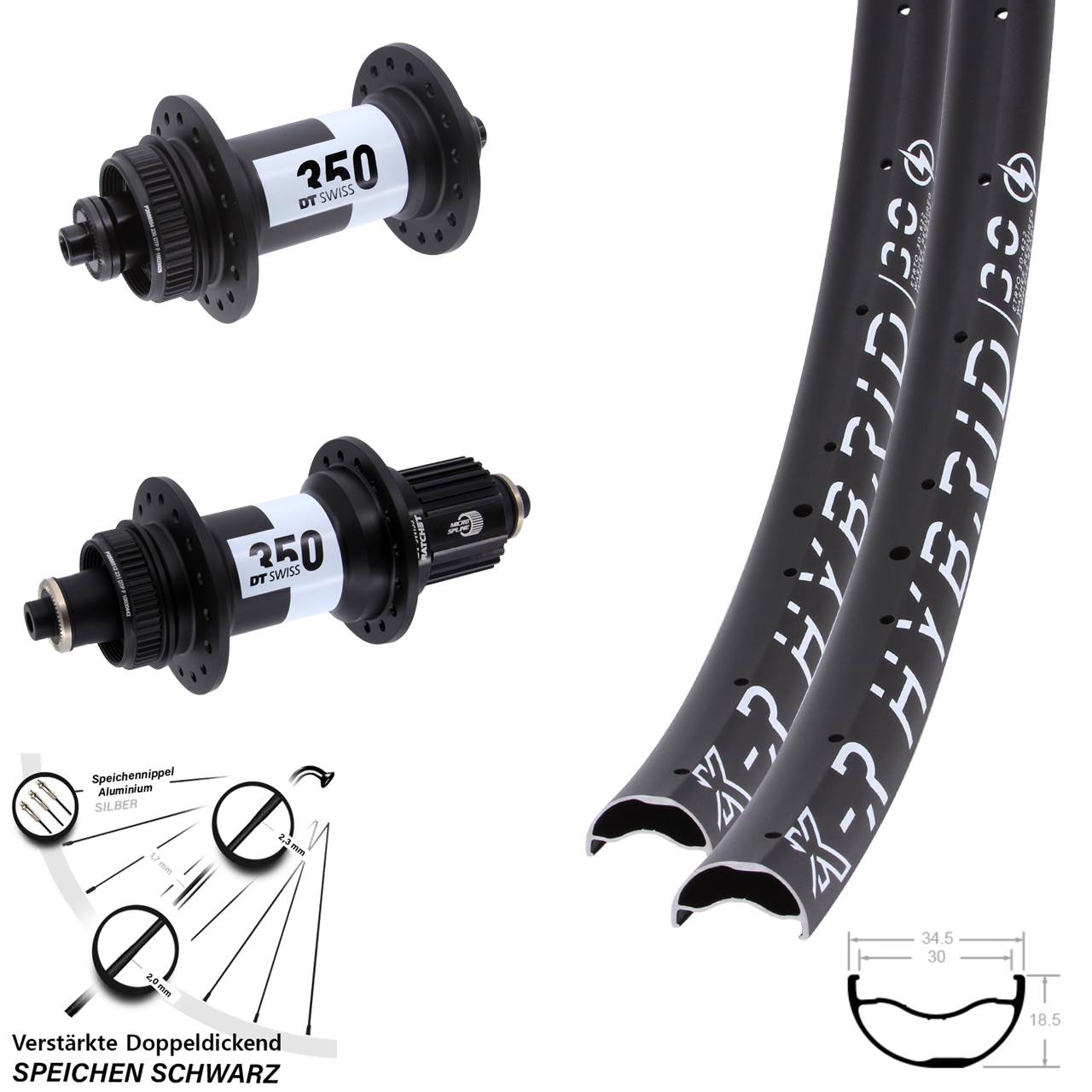 Centerlock Laufradsatz 29 Zoll KX-R Hybrid 30 DT Swiss 350 Micro Spline QR
