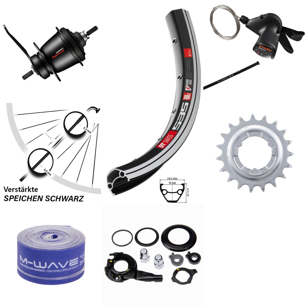 26 Zoll Hinterrad Shimano Nexus SG-C3001 7 Gang Rücktritt DT Swiss 535 schwarz