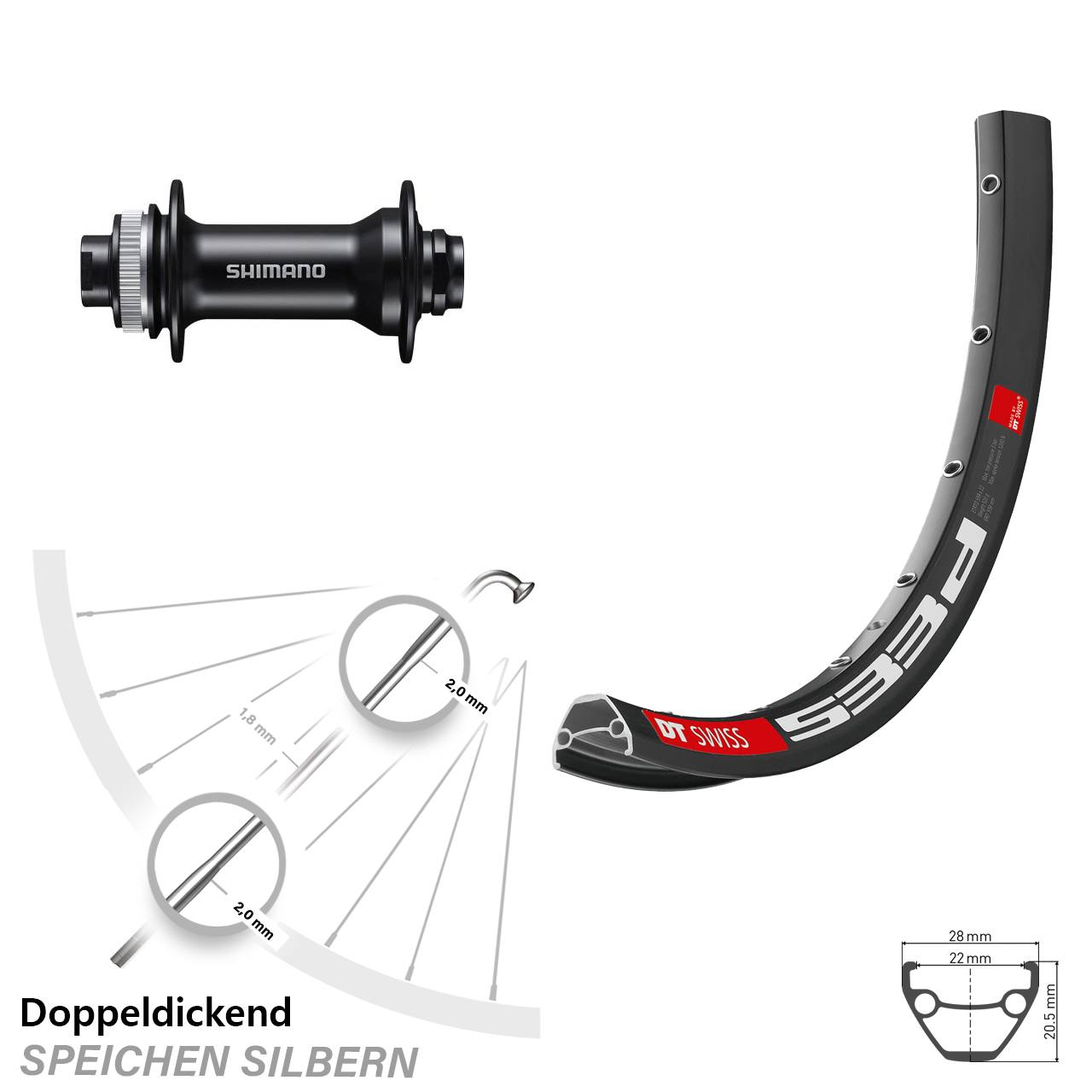 Disc Vorderrad 29 Zoll DT Swiss 533 D Shimano HB-MT400 15x100