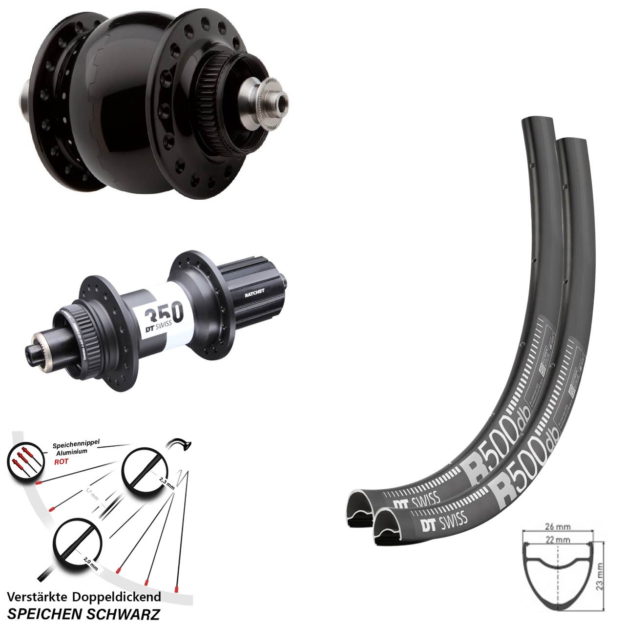Laufradsatz für Schnellspanner 29 Zoll DT Swiss R500 -350 Road SON 28 11-12 fach