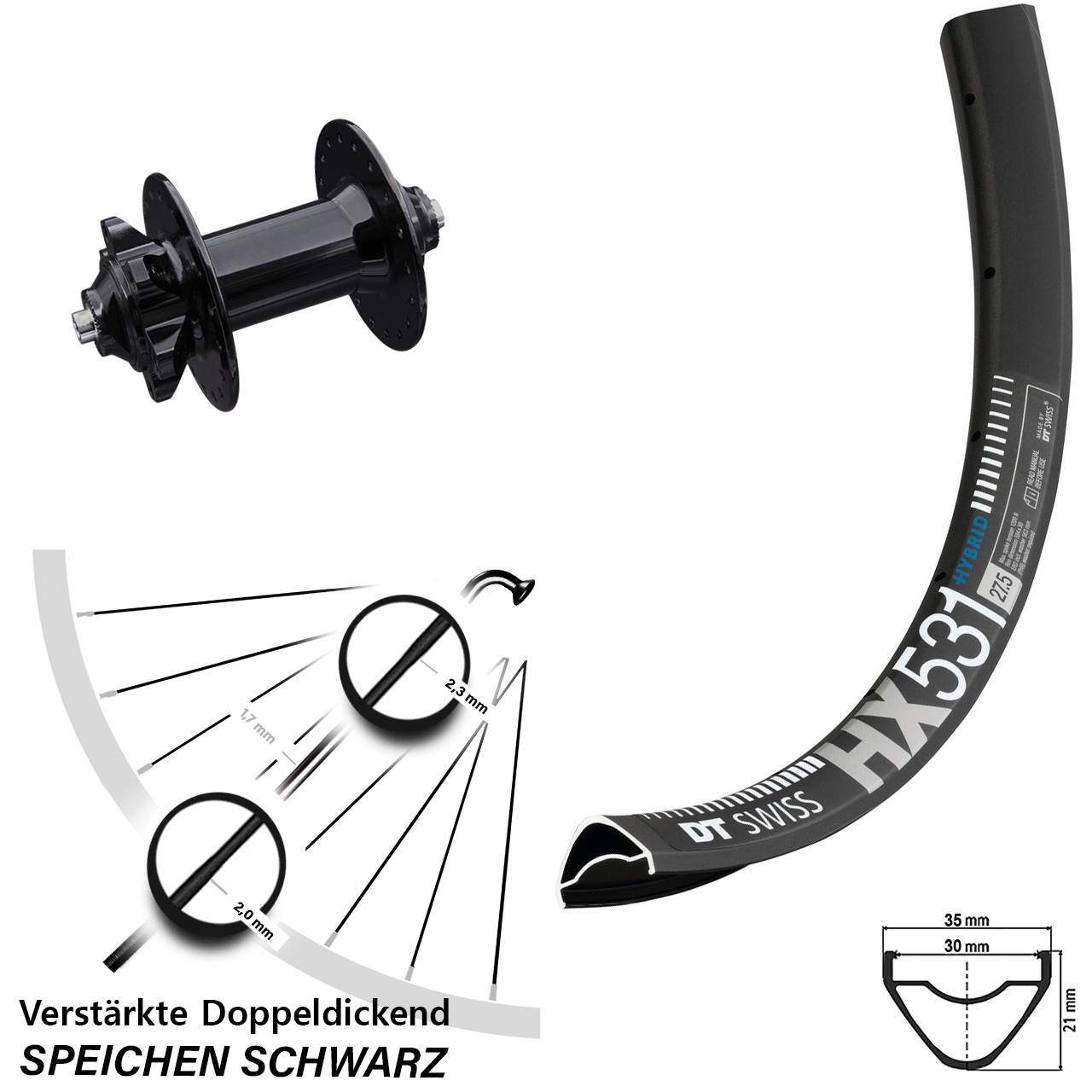 DT Swiss HX531 Formula DC-91 29 Zoll Disc Vorderrad für Schnellspanner
