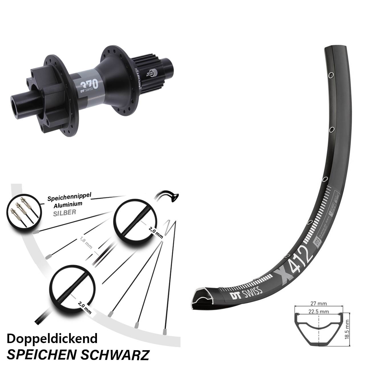 6-Loch Hinterrad 29 Zoll DT Swiss X412-370 Shimano Micro Spline 12x142