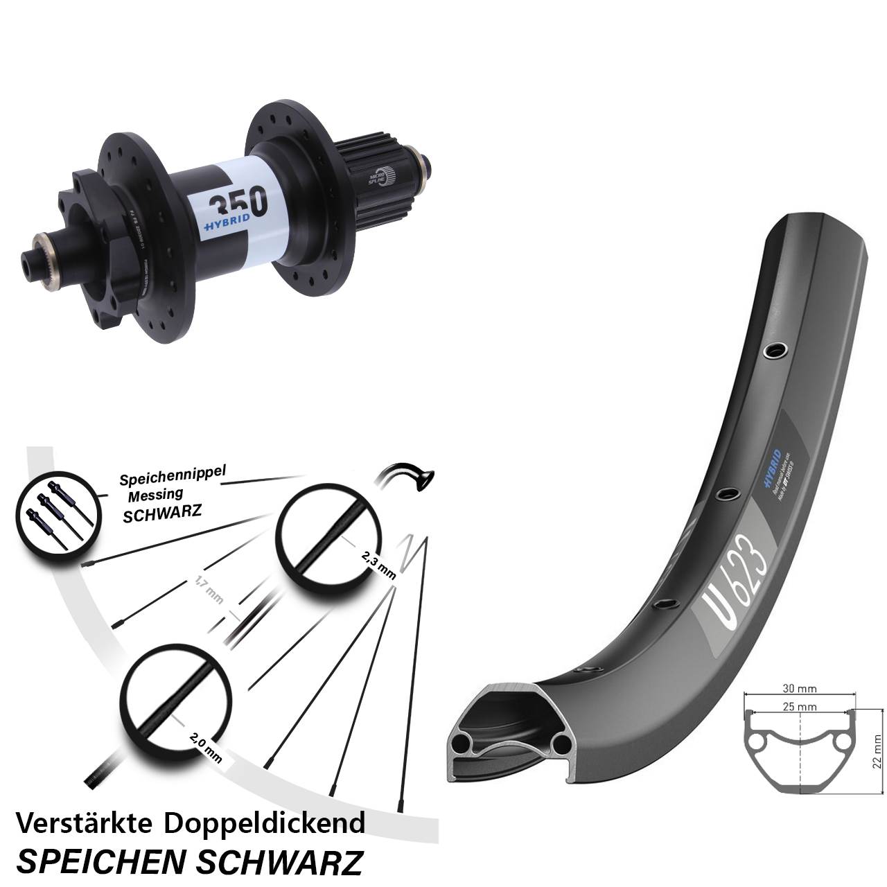 DT Swiss U 623 DT Swiss 350 Hybrid 28-29 Zoll Disc Hinterrad QR Boost Shimano Micro Spline
