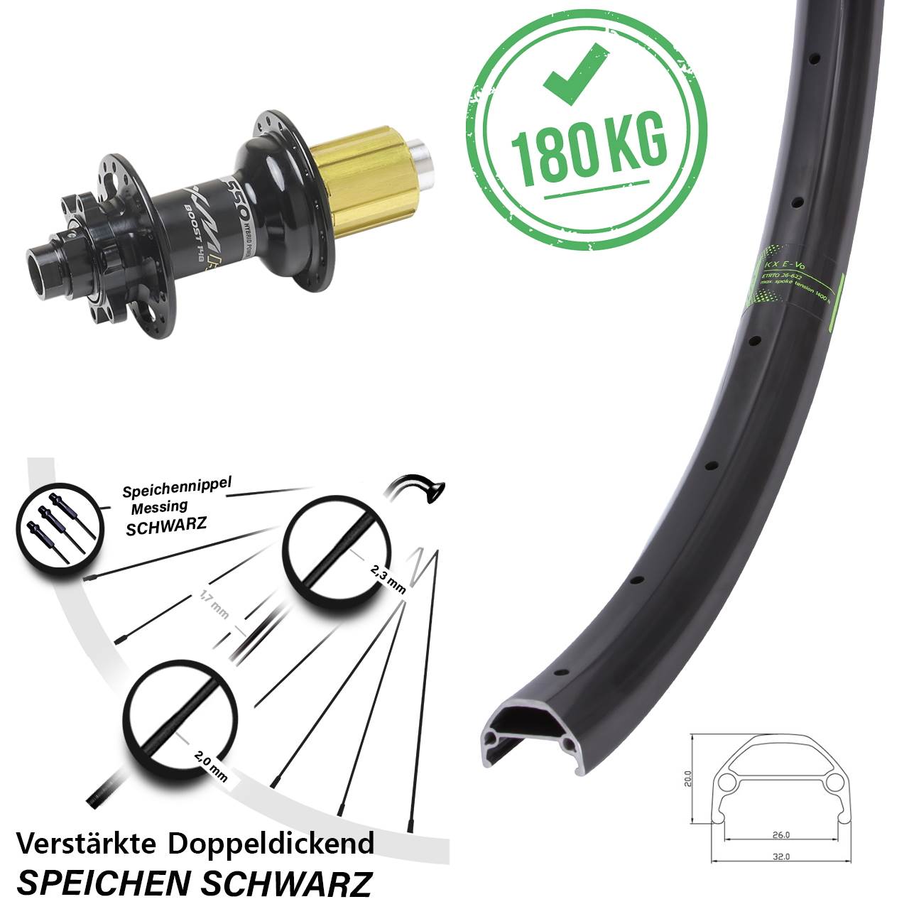 26 Zoll KX Evo Miche XMH 550 Disc Hinterrad 12x148 8-11 fach