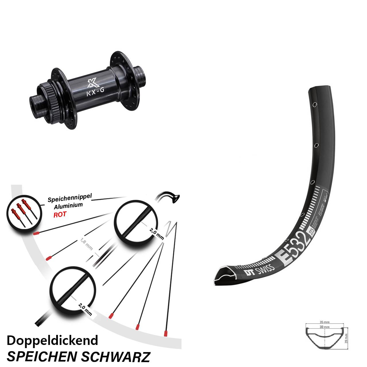 Vorderrad 27,5 Zoll DT Swiss E 532 KX-G 15x100 Centerlock schwarz