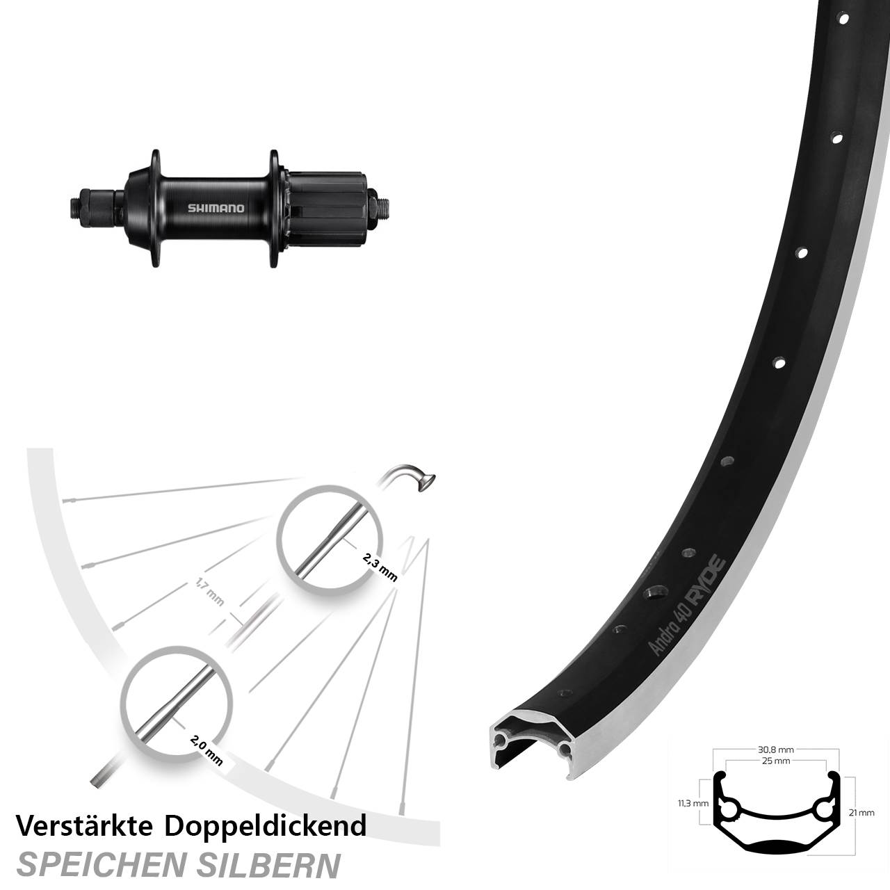 Ryde Andra 40 Hinterradnabe 28 Zoll Hinterrad QR 7 fach HG